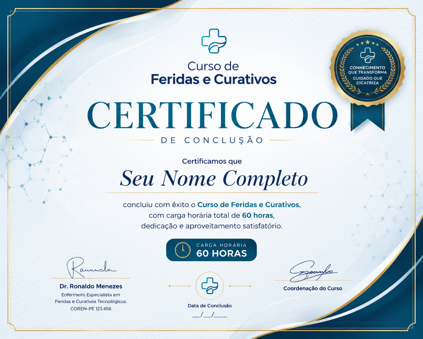 Certificado de Conclusão - Curso de Feridas e Curativos
